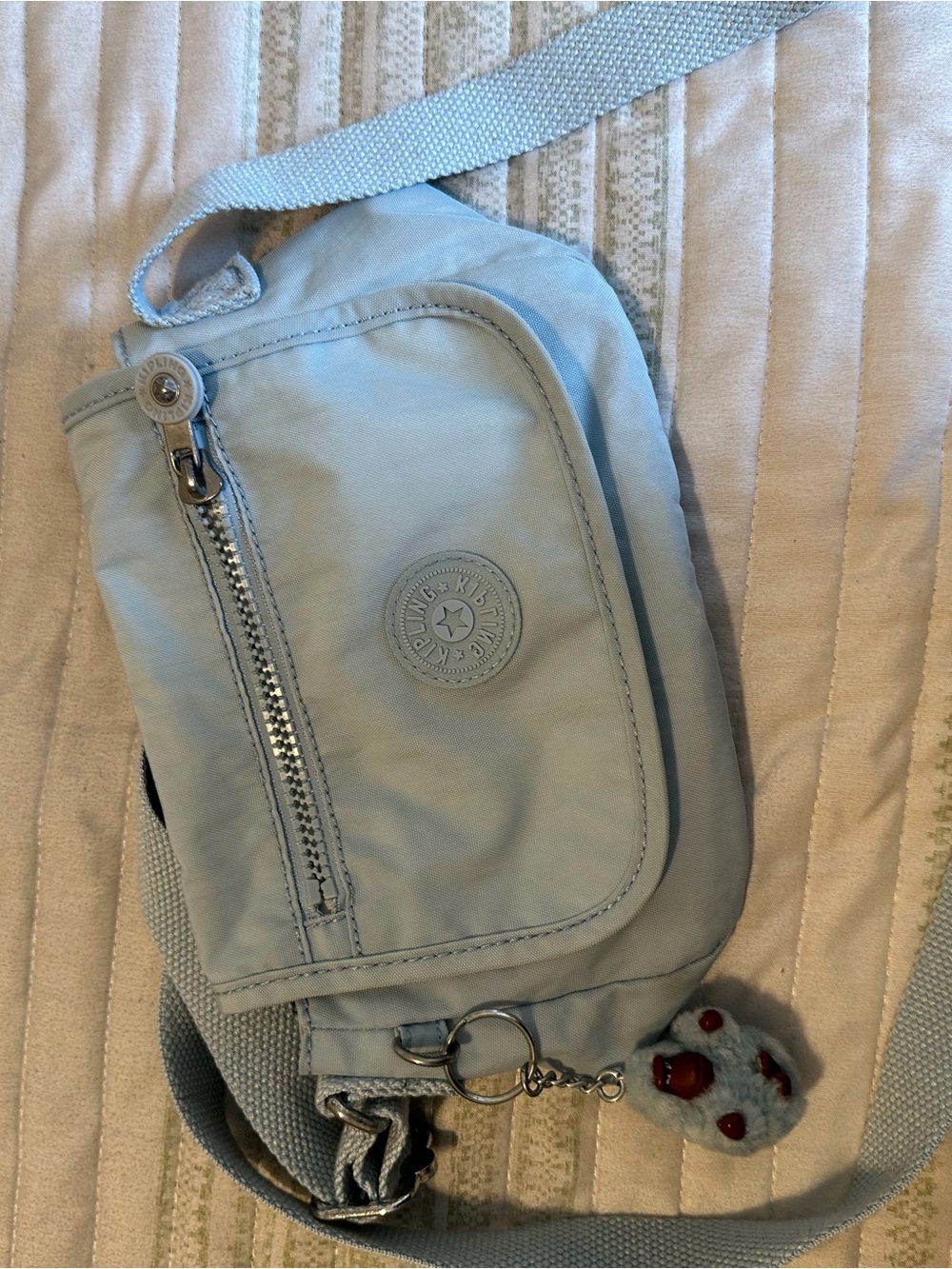 Kipling Pale Blue Crossbody Sling Bag with Key Charm